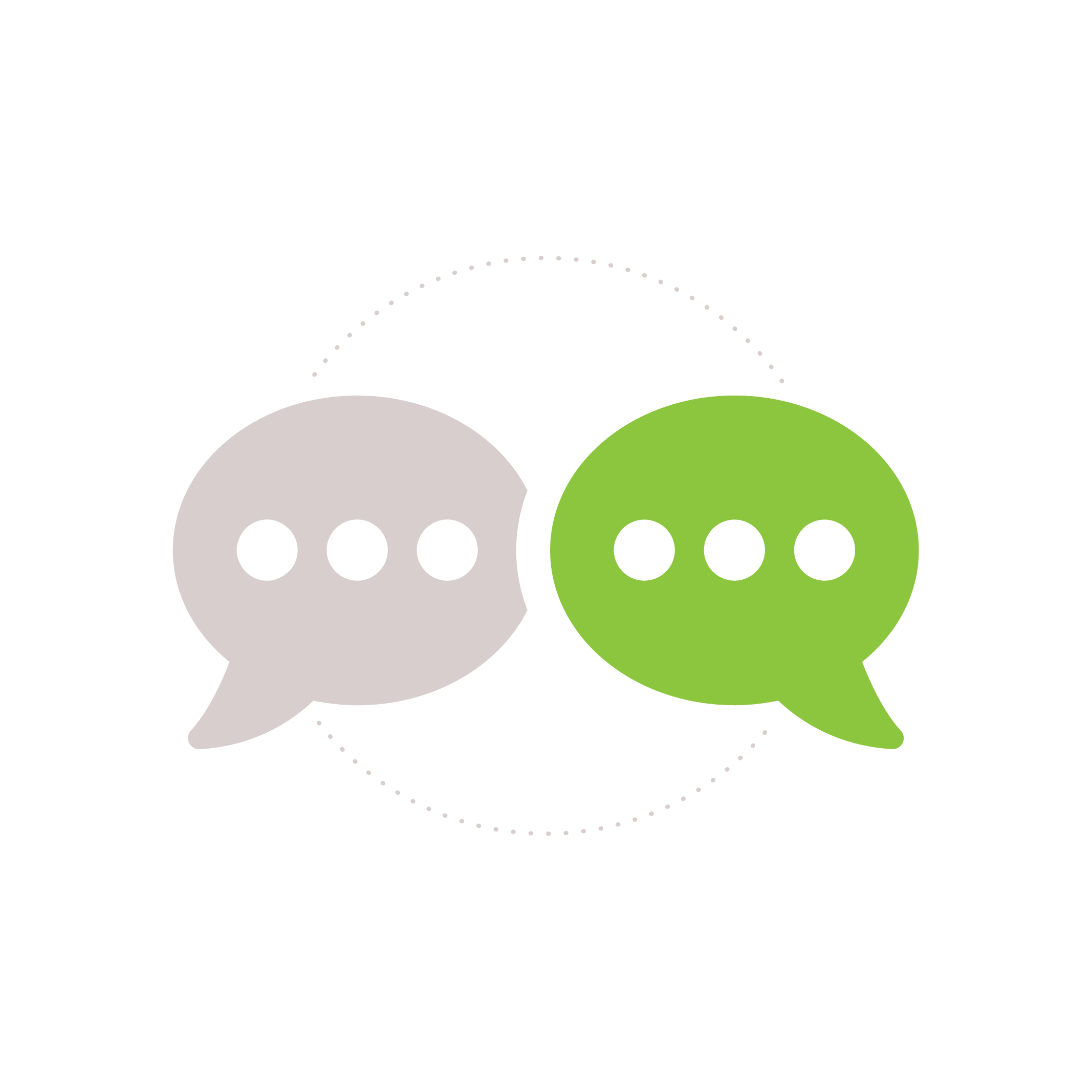 Two speech bubbles in a continuous dialogue loop, representing focus groups and advisory boards