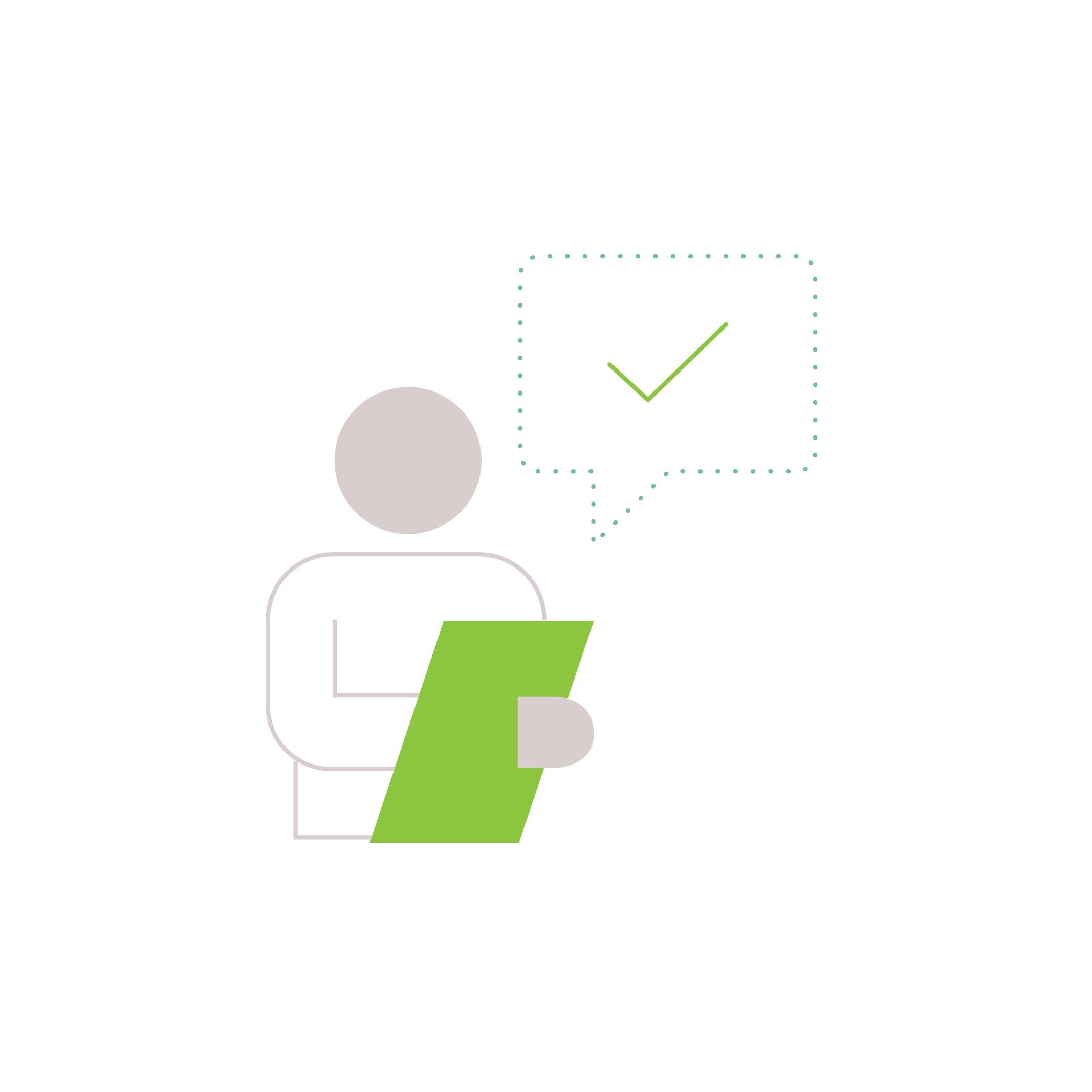 Person reviewing a document with a verified checkmark speech bubble, representing AI quality assurance and human evaluation
